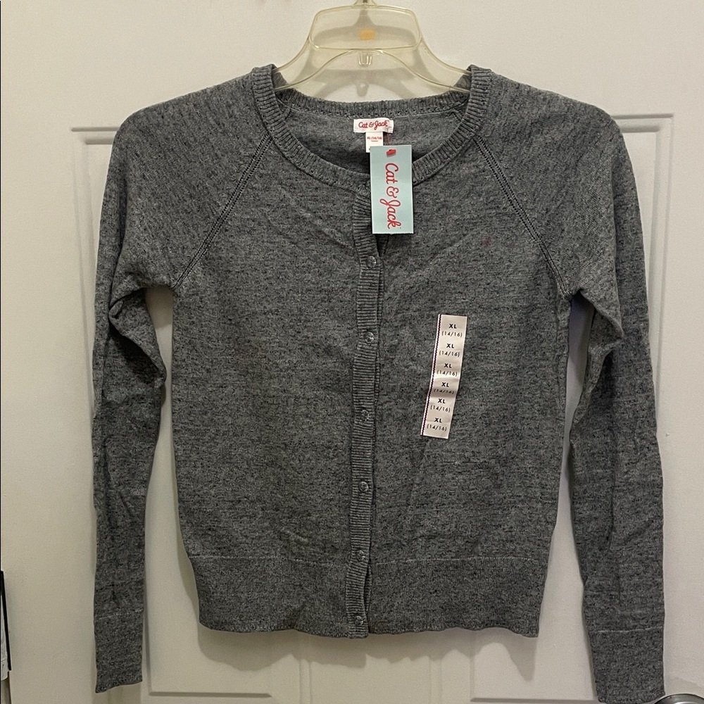 Cat & Jack Girls Size XL Charcoal Button-Up Sweater